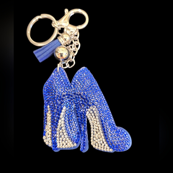 Sparkly Blue Rhinestone High Heel Bag Charm – Glam Shoe Keychain Accessory - Picture 1 of 2
